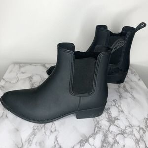 JEFFREY CAMPBELL | Black Rain Booties 9 Havana Last Ankle Boots Slip-On